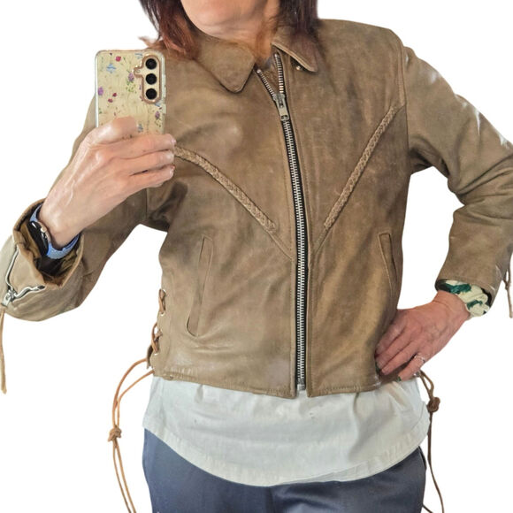 Tan Hot Leathers Motorcycle Jacket w Adjustable Straps - Picture 2 of 16